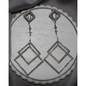 14k White Gold Square Drop Earrings 12.06G / 3.6in /0.61tcw